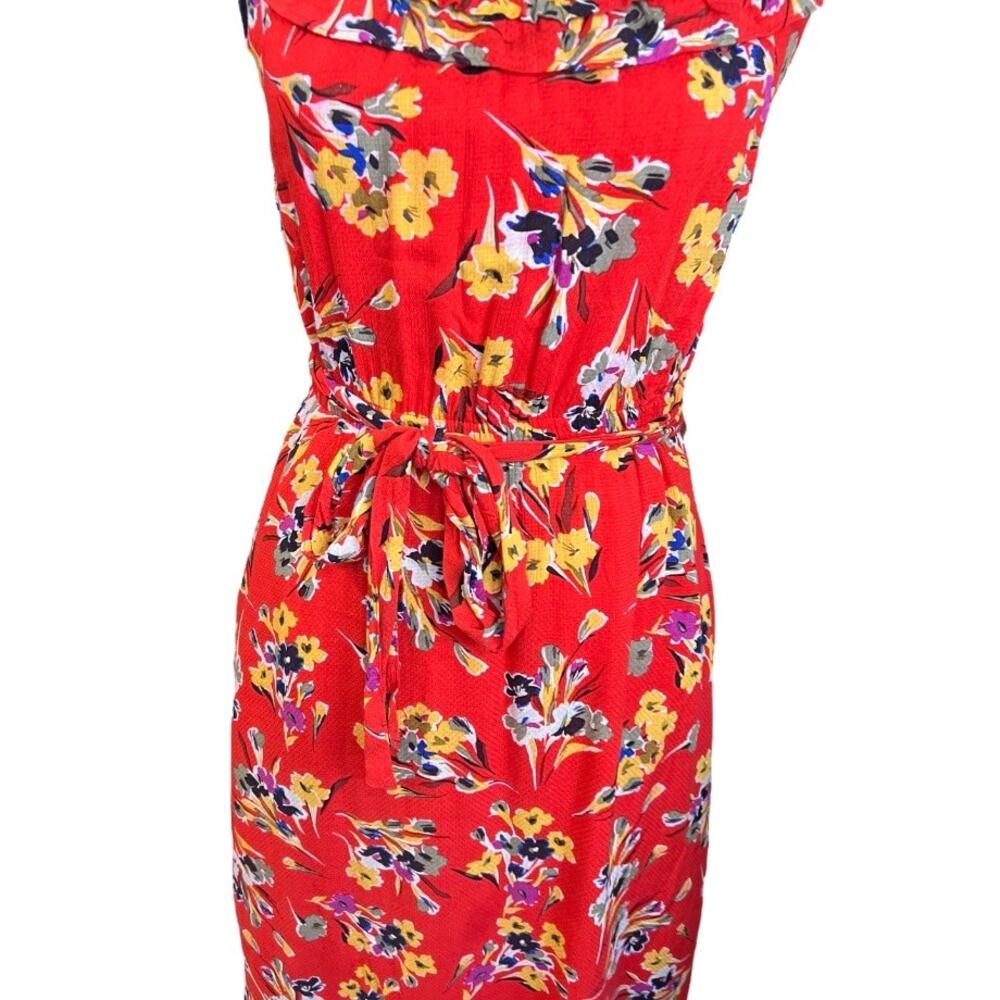 Anthropologie Red Floral Midi dress summer belted sundress conversations size 2 - Picture 4 of 10